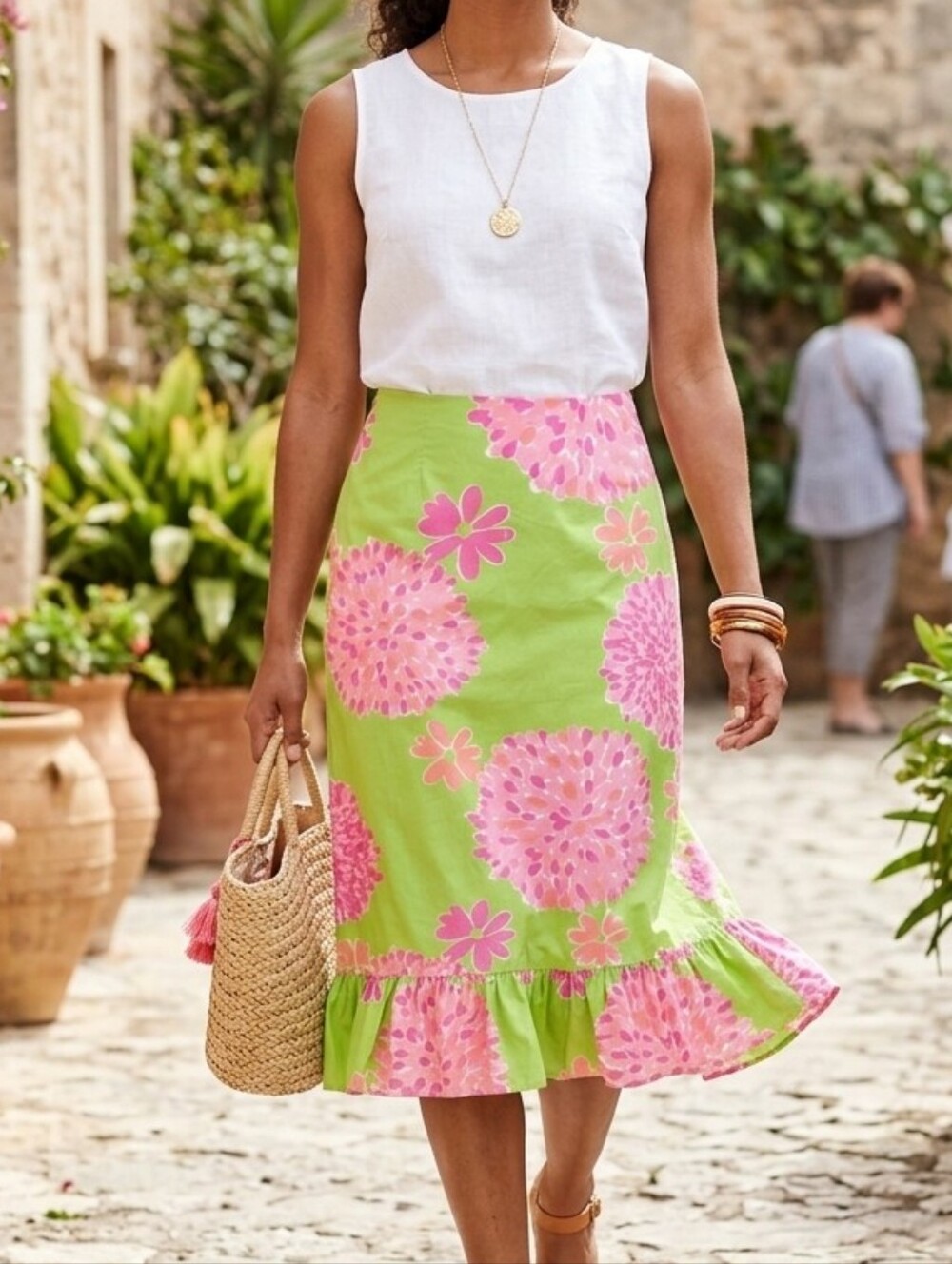 Lilly Pulitzer Vintage White Label Bonbon Hydrangea Ruffle Midi Skirt